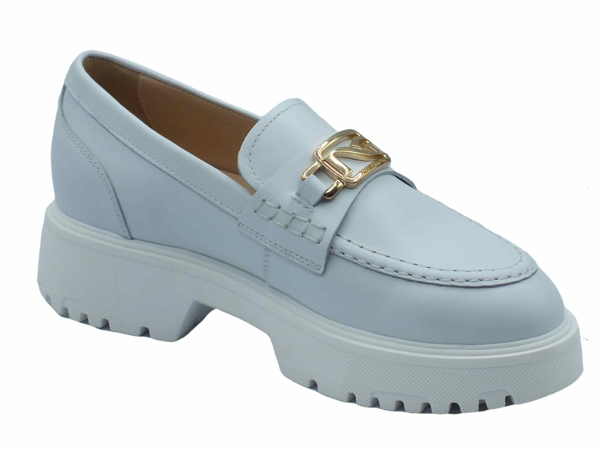 Nero Giardini NeroGiardini E406320D Skipper Bianco Mocassini eleganti per Donna in pelle con zeppa alta Bianco