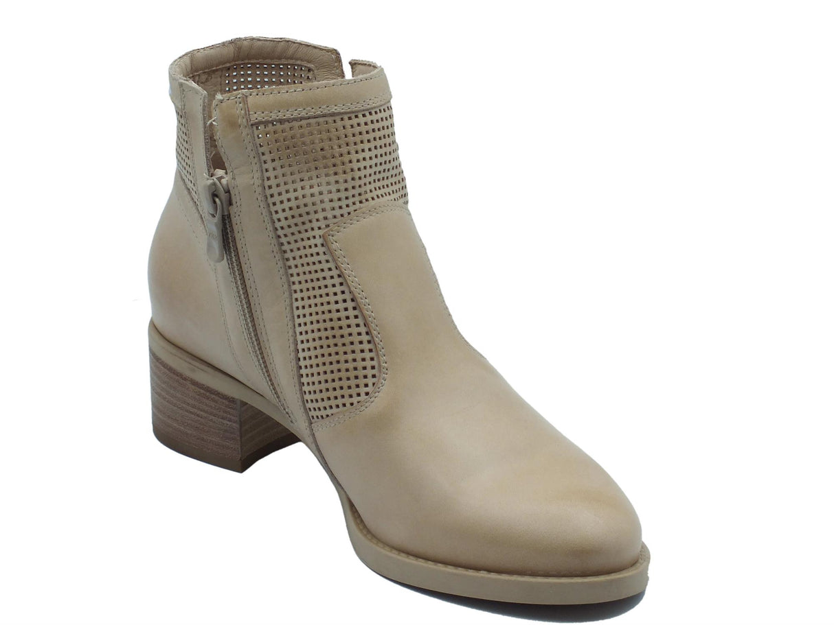 Nero Giardini NeroGiardini E409710D Rio Champagne Tronchetti con tacco basso Donna pelle traforata lampo champagne