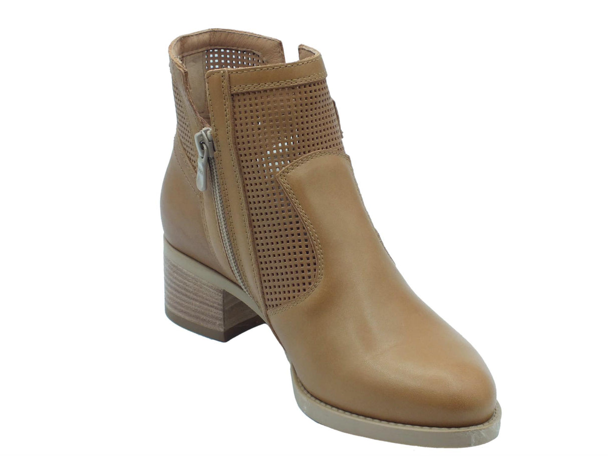 Nero Giardini NeroGiardini E409710D Cuoio Tronchetti con tacco basso Donna pelle traforata lampo Cuoio