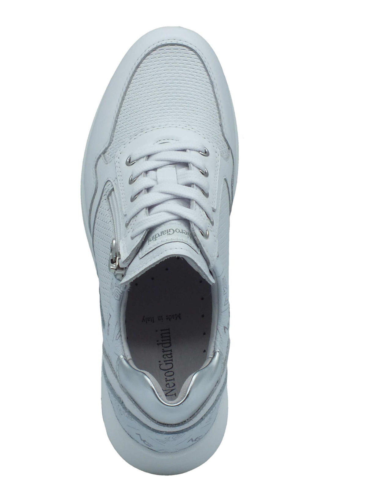 Nero Giardini NeroGiardini E409840D Cile Bianco Sneakers per Donna in pelle con lacci, lampo e zeppa media Bianco