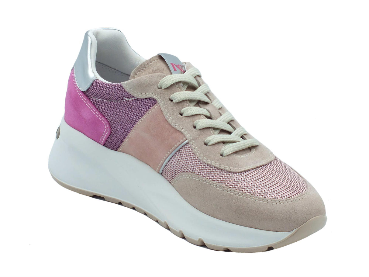 Nero Giardini NeroGiardini E409852D Velour Femme Sneakers Sportive per Donna in nabuk rosa beige con lacci rosa