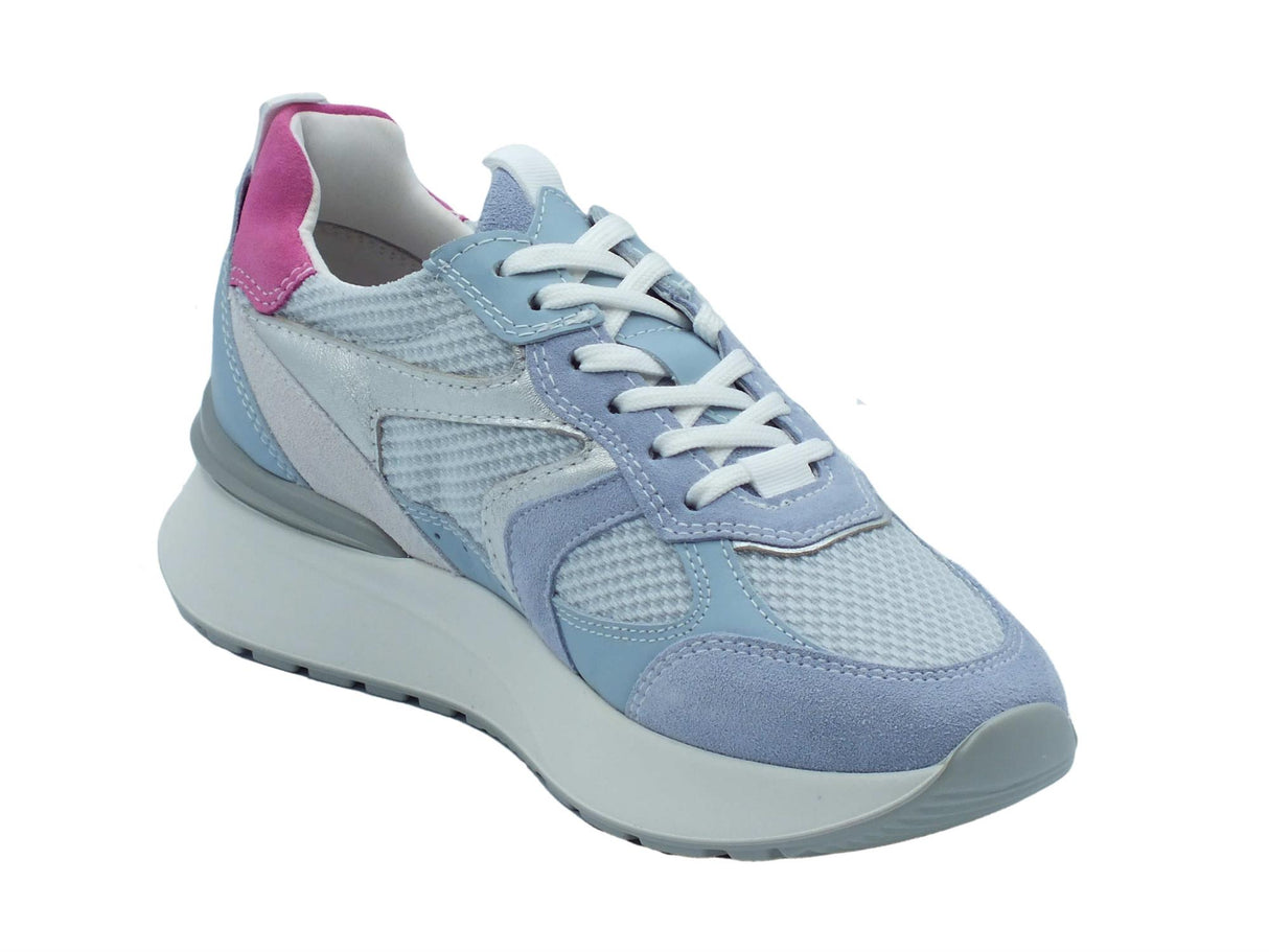 Nero Giardini NeroGiardini E409872D Velour Celeste Sneakers Sportive Donna nabuk celeste tessuto lacci zeppa bassa Celeste