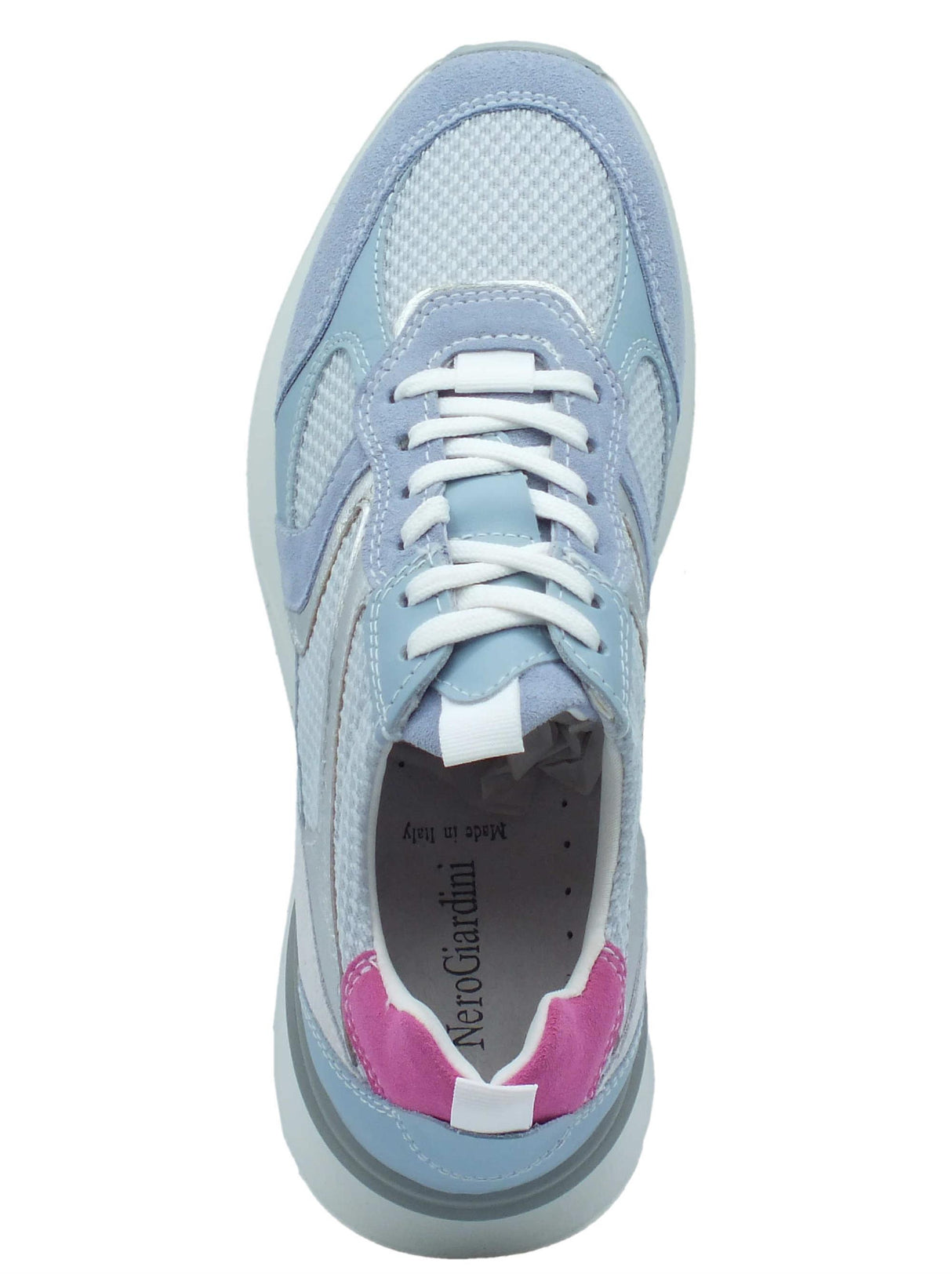 Nero Giardini NeroGiardini E409872D Velour Celeste Sneakers Sportive Donna nabuk celeste tessuto lacci zeppa bassa Celeste