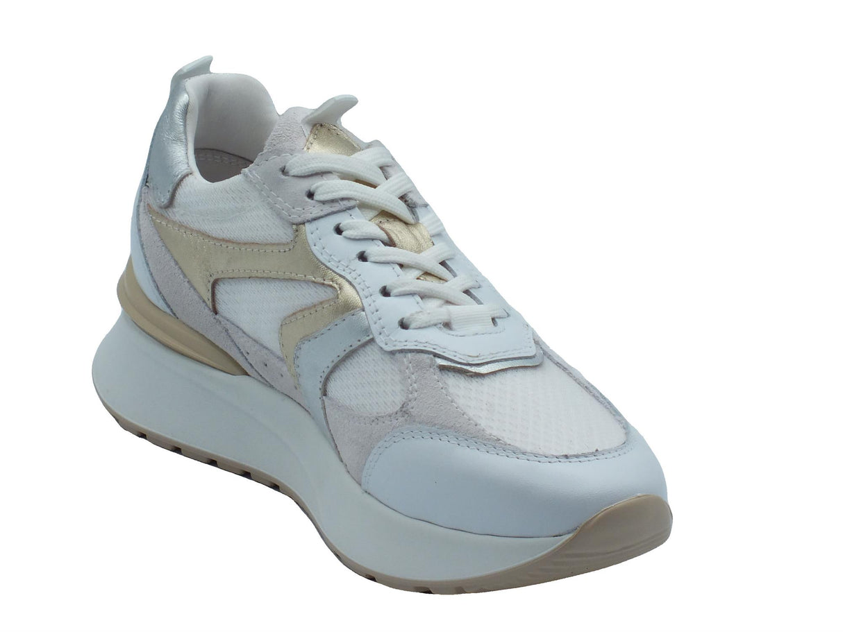 Nero Giardini NeroGiardini E409875D Skipper Bianco Sneakers Sportive per Donna in pelletessuto lacci e zeppa media Bianco