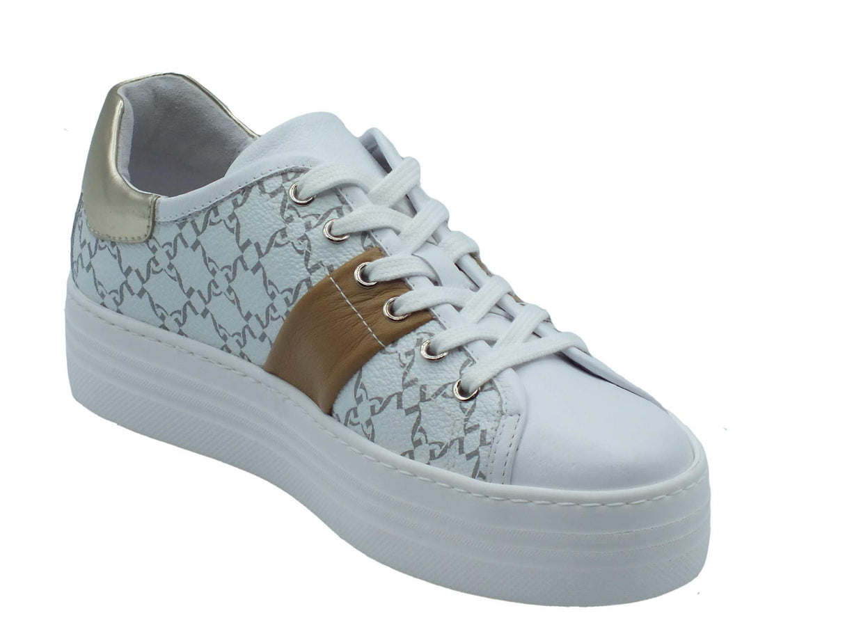 Nero Giardini NeroGiardini E409954D Cile Giove Bianco Sneakers Sportive per Donna in pelle rugata con zeppa bassa Bianco