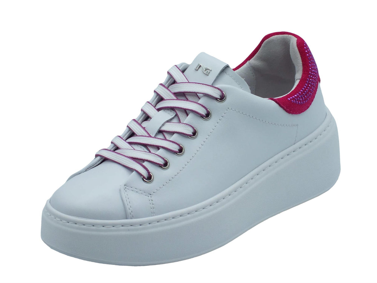 Nero Giardini NeroGiardini E409980D Skipper Bianco Fuxia Sneakers per Donna in pelle con strass Bianco Fuxia
