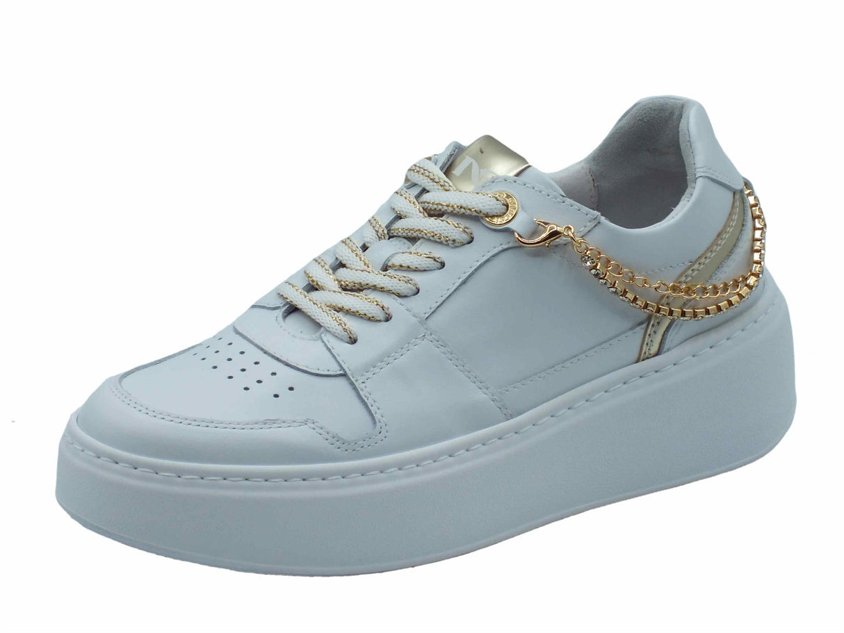 Nero Giardini NeroGiardini E409984D Skipper Bianco Sneakers per Donna in pelle con catenine oro Bianco
