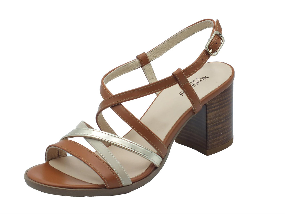Nero Giardini NeroGiardini E410442D Armenia Cognac Nappa Lino Sandali per Donna in pelle con comodo tacco Cognac