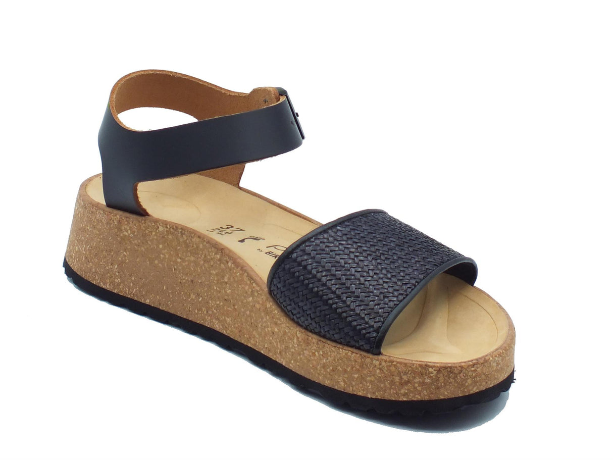 Papillio Papillio 1026932 Glenda French Piping Black Sandali per Donna in pelle con fibia e zeppa bassa Black