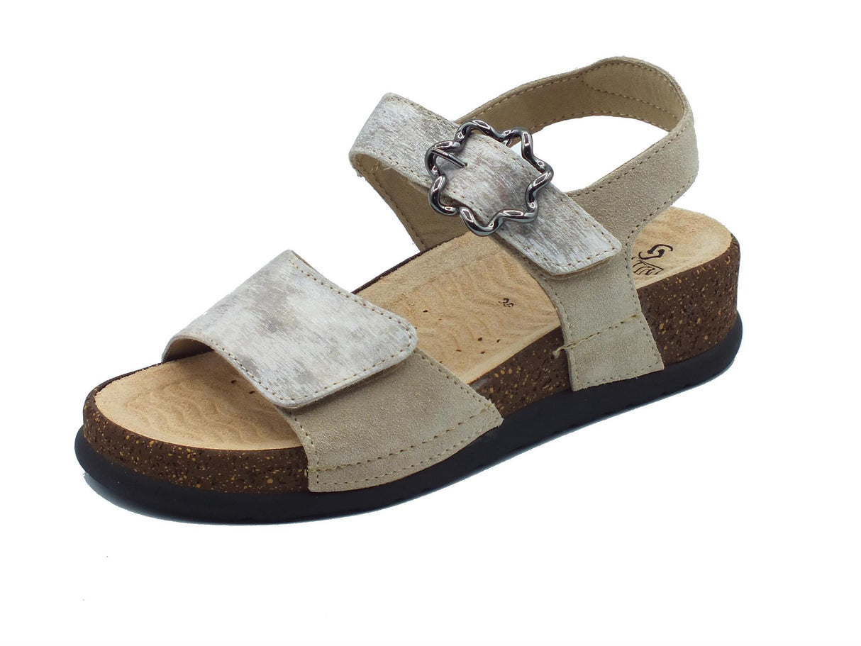 Sabatini Sabatini S1823 Karoli Papiro Camoscio Panna Sandali per Donna in nabuk e pelle con doppio strappo Panna