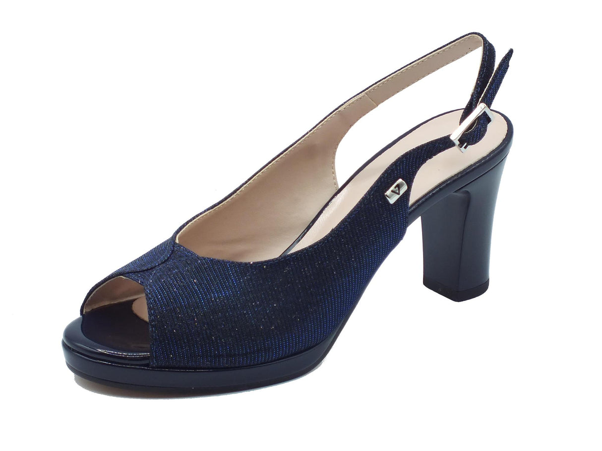 Valleverde Valleverde 28345 Blu Sandali eleganti con tacco alto per donna in tessuto brillantinato Blu