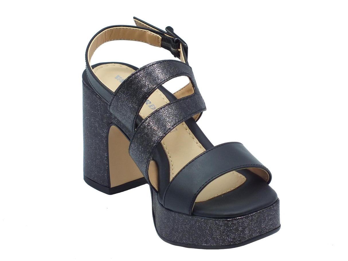 Valleverde Valleverde 32510 Nero Sandali con tacco alto e plateau per donna in ecopelle Nero