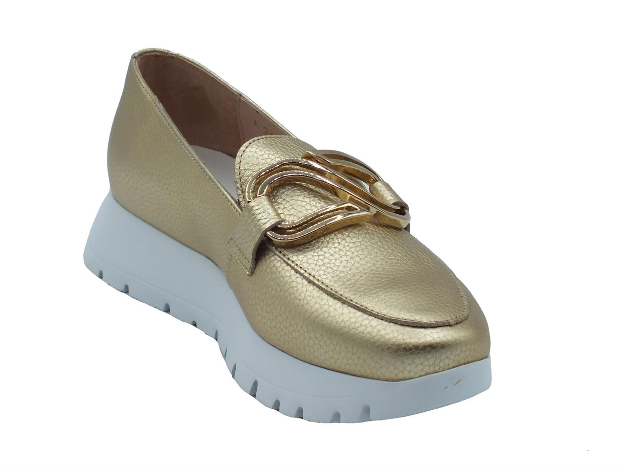 Wonders Wonders A-2462 Sidney Max Platino Mocassini per Donna in pelle con zeppa Platino