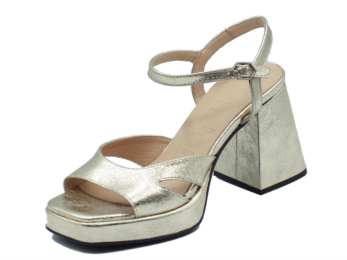 Wonders Wonders M-5311 Laminato Platino Sandali per Donna in pelle argento con tacco alto e plateau Platino