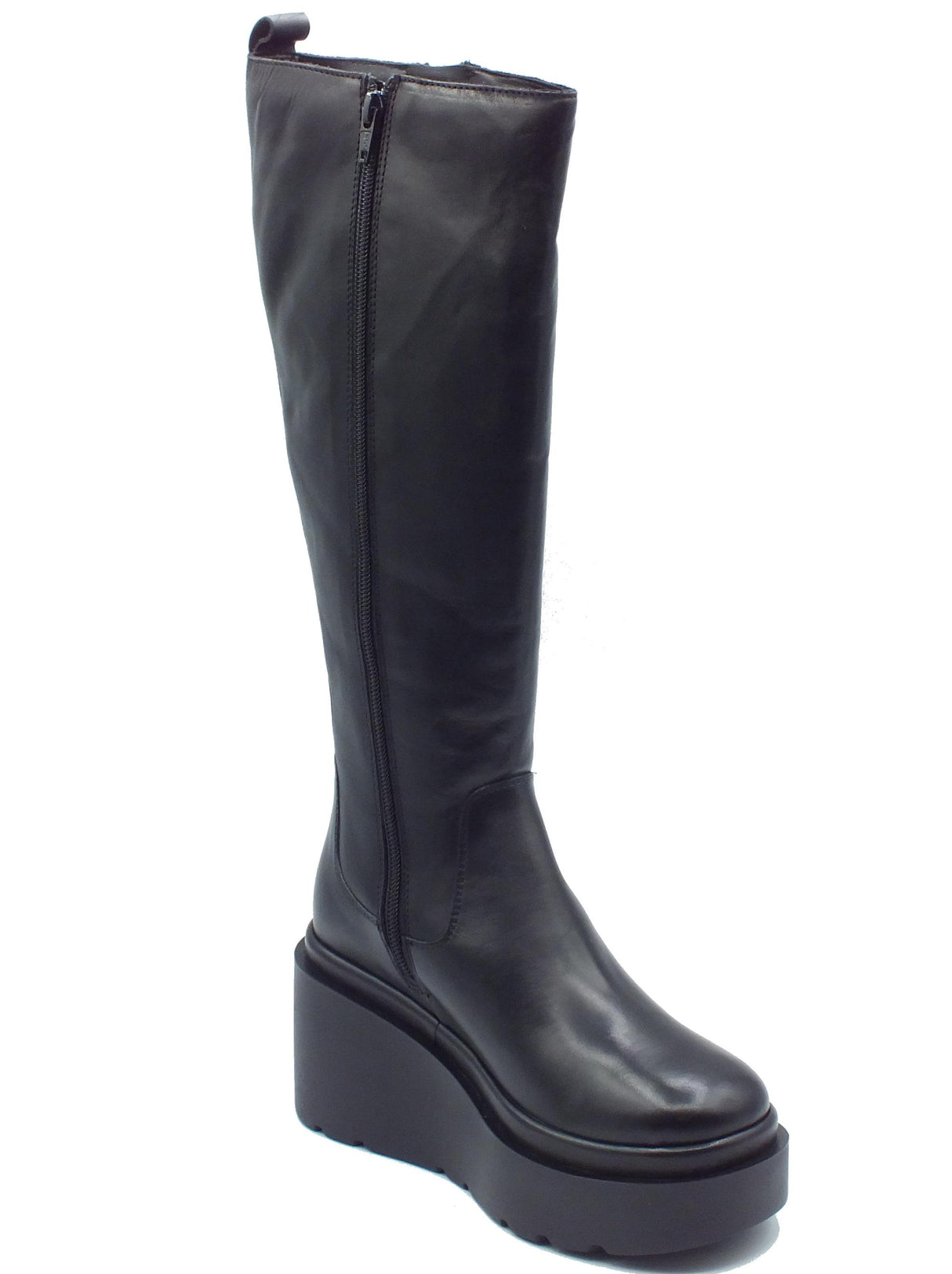 CafèNoir CAFèNOIR HA1012 Nero Stivali per Donna in pelle con lampo e zeppona Nero