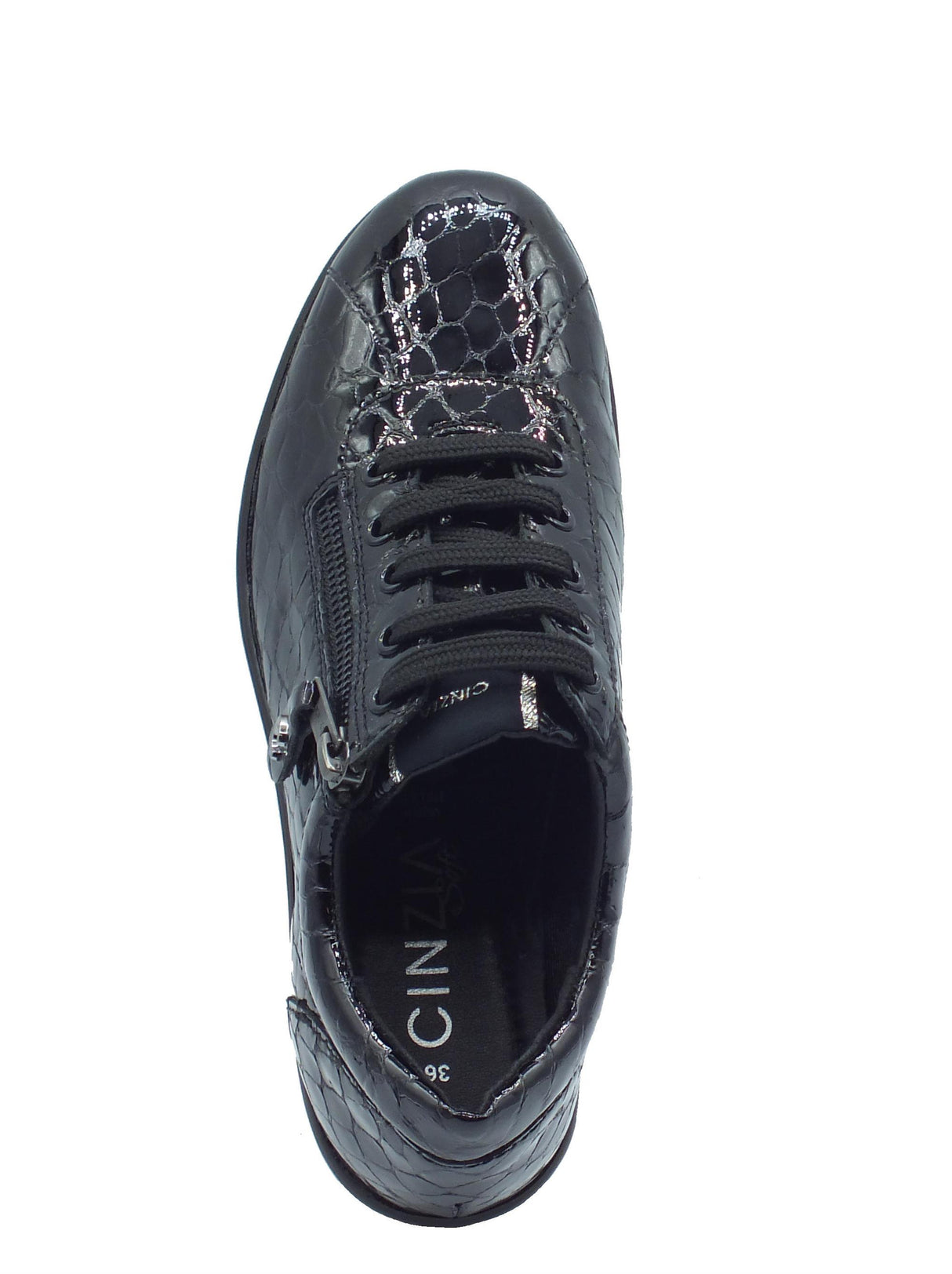 Cinzia Soft Cinzia Soft IV122448 Black Sneakers Confort per Donna in pelle verniciata con lacci e lampo Black