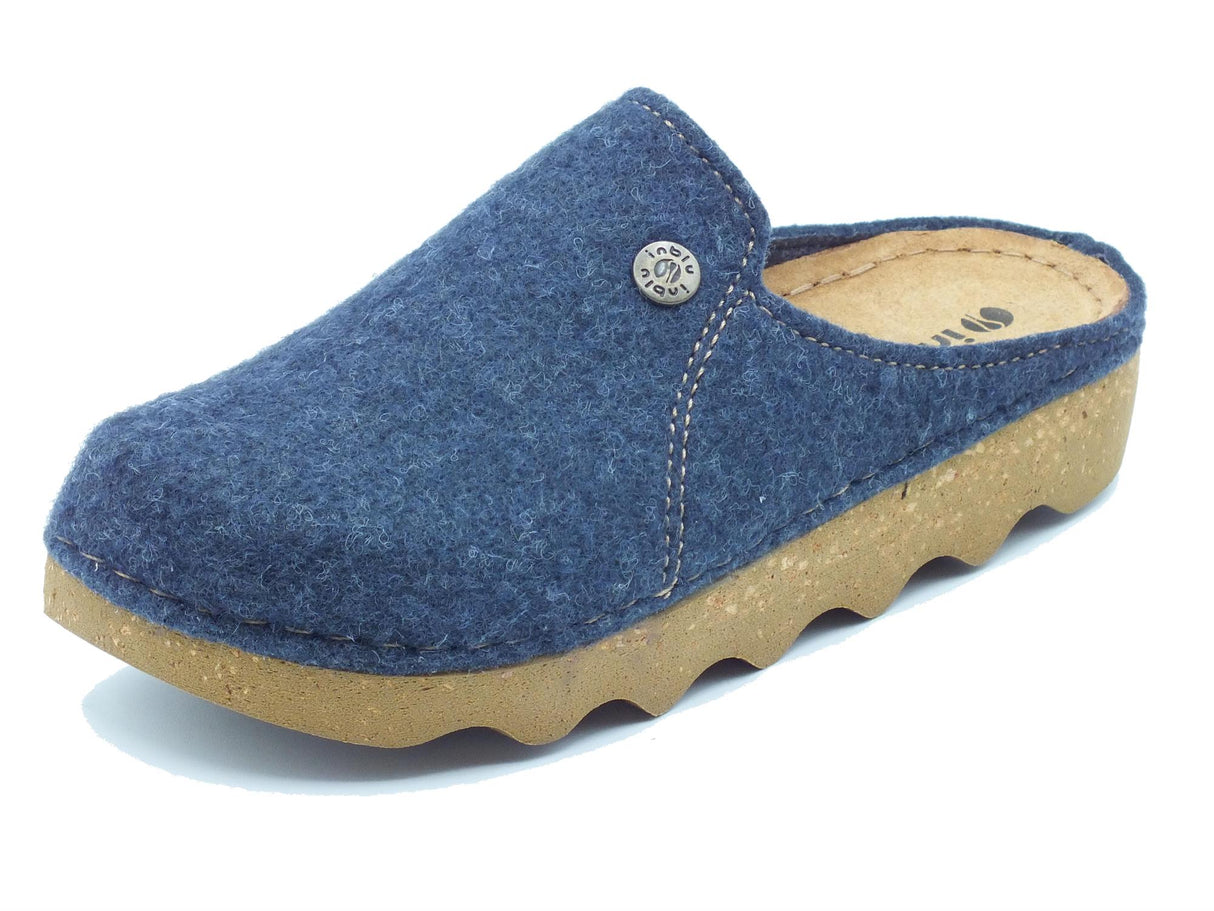 InBlu InBlu DK000012 Avio Pantofole per Donna in lana cotta blu con sottopiede in nabuk Avio