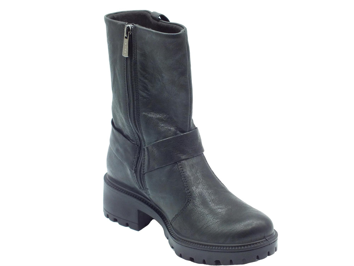 Igi&Co Igi&Co 6663300 Capra Met Parke Nero Tronchetti accollati con tacco basso per Donna in pelle nera Nero