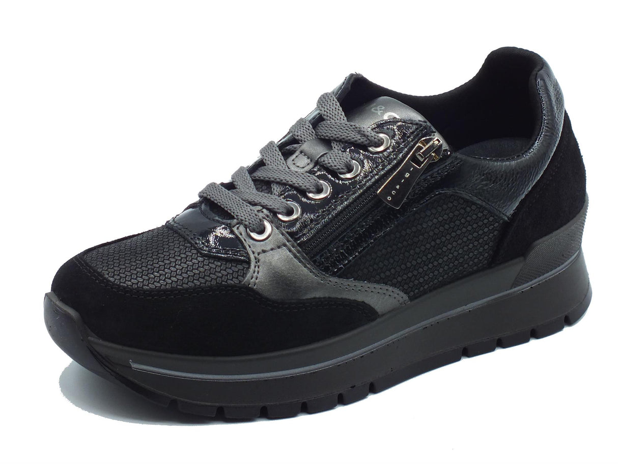 Igi&Co Igi&Co 6673800 Scam. Nero Sneakers confort con zeppa media per Donna in nabuk effetto serpente Nero