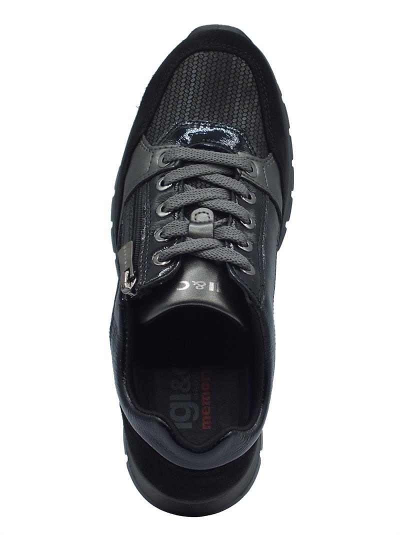 Igi&Co Igi&Co 6673800 Scam. Nero Sneakers confort con zeppa media per Donna in nabuk effetto serpente Nero