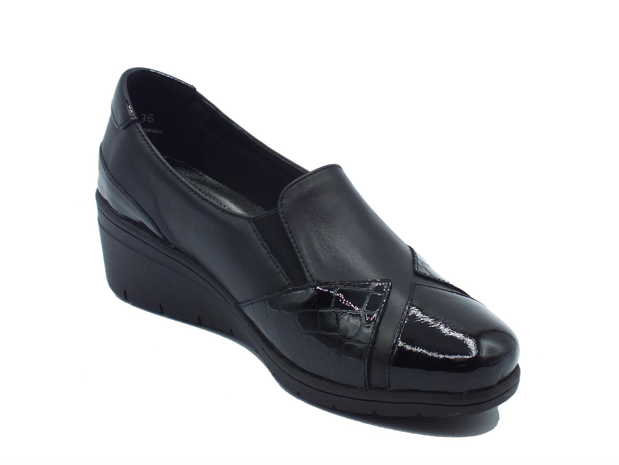 Melluso Melluso K91617W Nero Mocassini comfort per Donna in pelle e vernice con zeppa media Nero