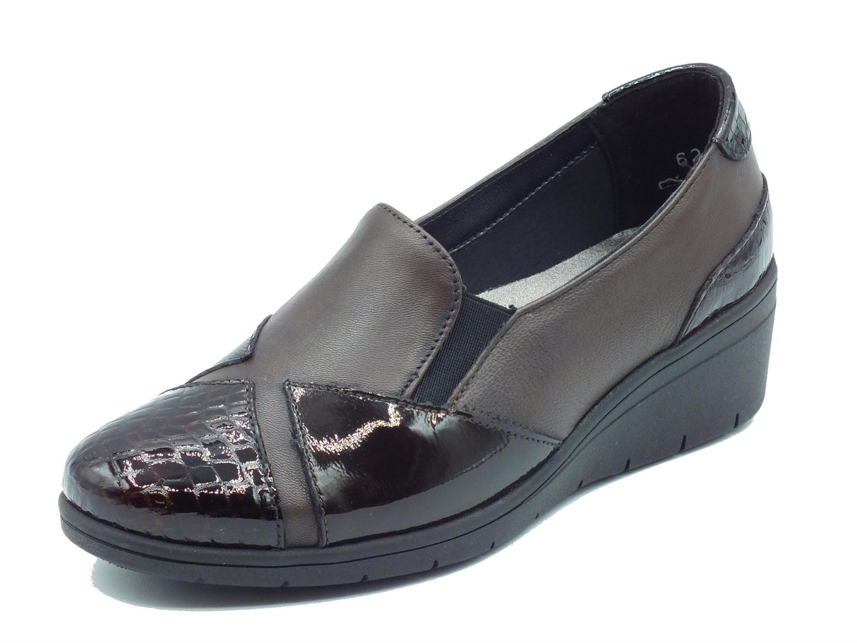 Melluso Melluso K91617W Brown Mocassini comfort per Donna in pelle e vernice marrone zeppa media Brown