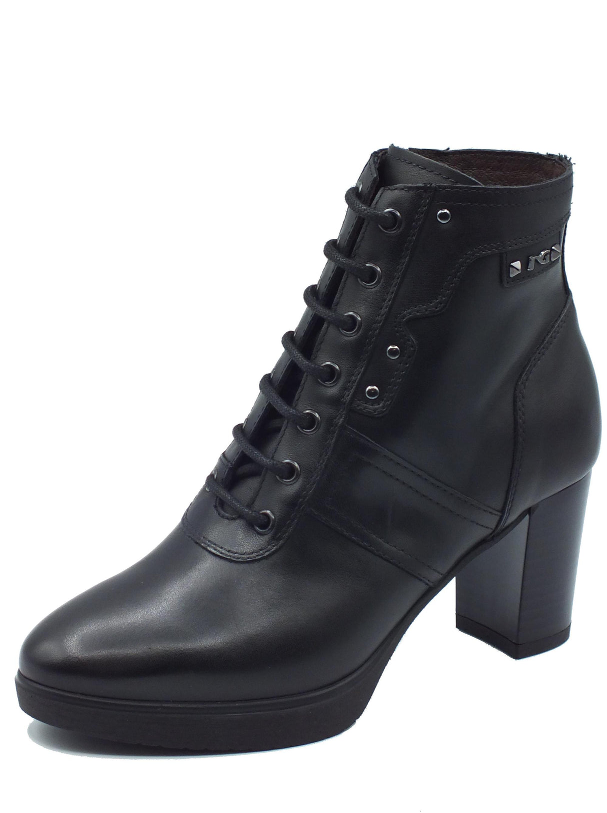 Nero Giardini NeroGiardini I411201D Guanto Nero Tronchetti per Donna in pelle con lampo e lacci Nero