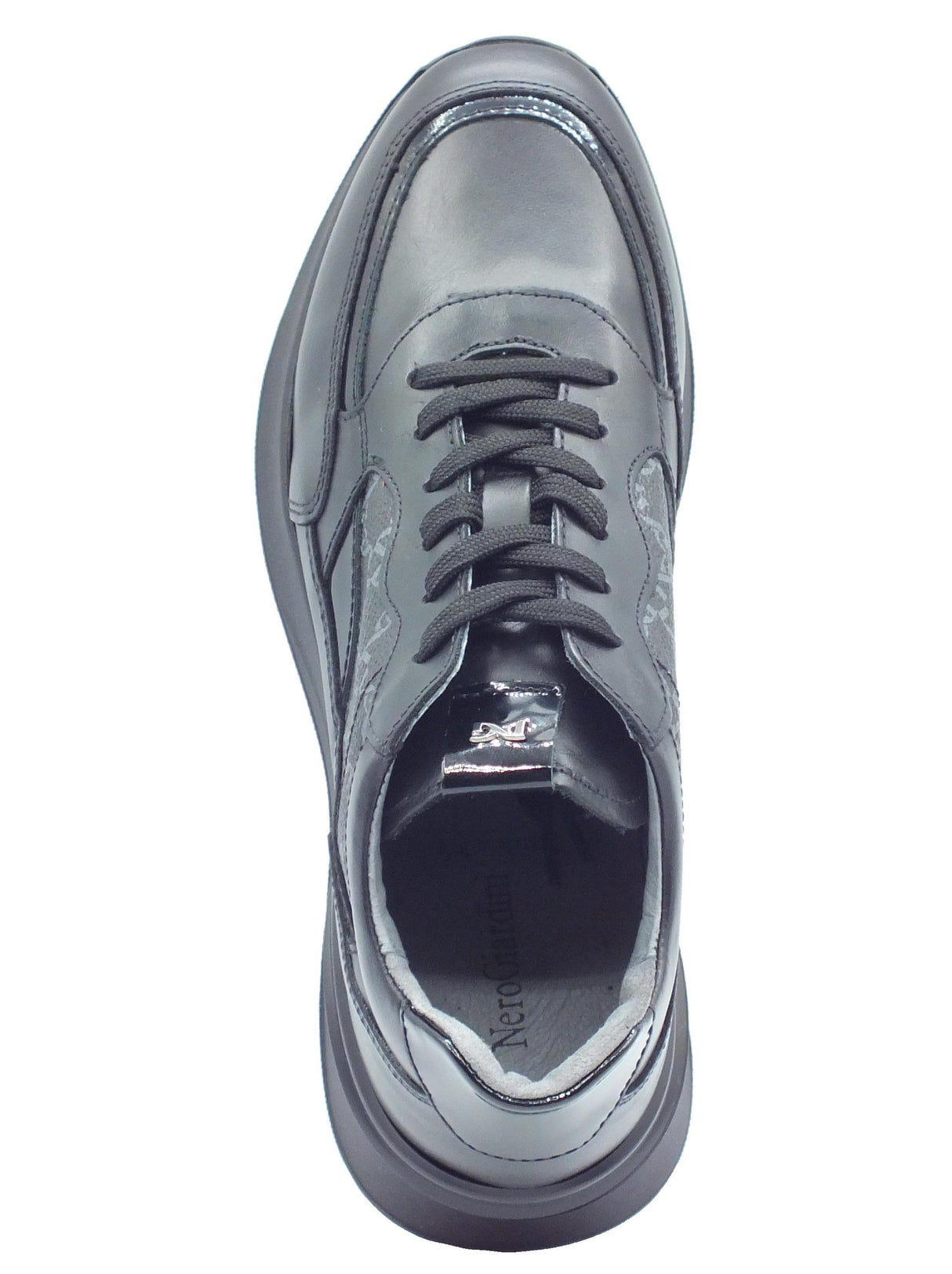 Nero Giardini NeroGiardini I411544D Guanto Vernice Nero Sneakers per Donna in pelle logata zeppa media Nero