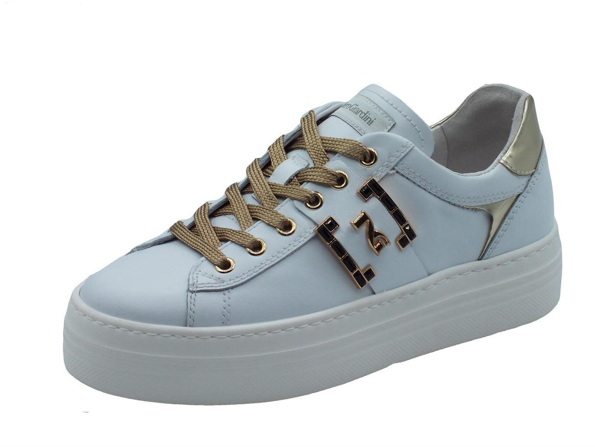 Nero Giardini NeroGiardini I411612D Skipper Bianco Sneakers per Donna in pelle con lacci zeppa bassa Bianco