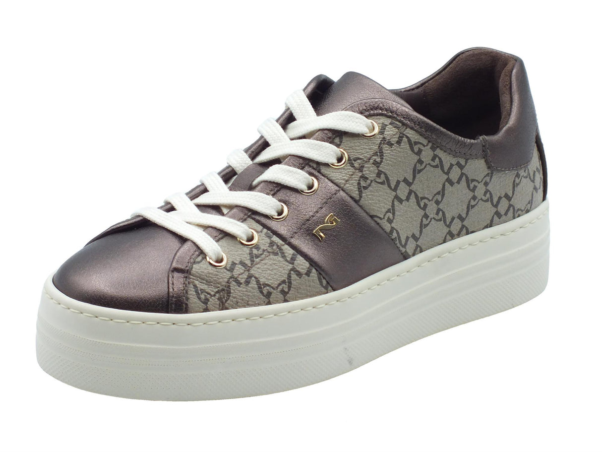 Nero Giardini NeroGiardini I411614D Omega Giove Ecru Sneakers Sportive per Donna in pelle zeppa bassa Ecru