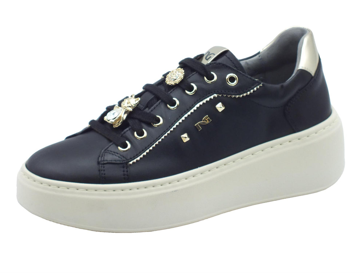 Nero Giardini NeroGiardini I411621D Guanto Nero Sneakers Sportive per Donna in pelle zeppa bassa Nero