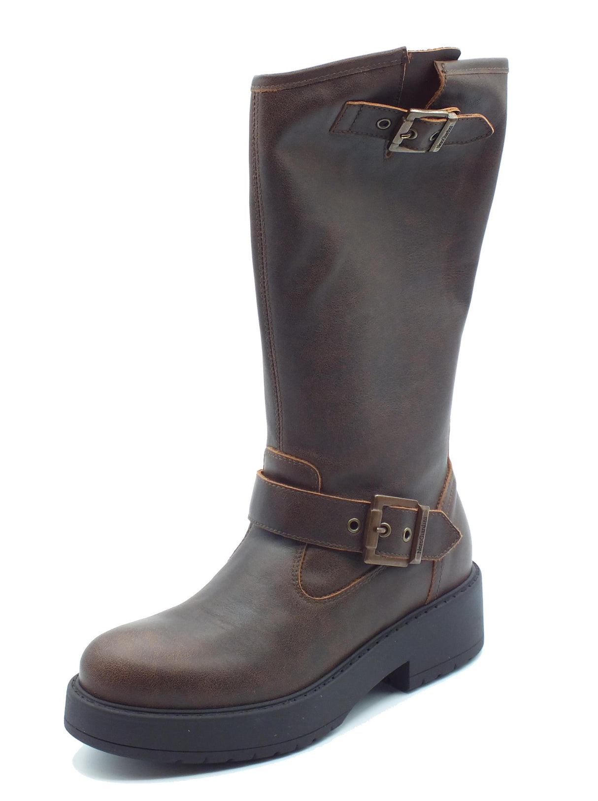 Nero Giardini NeroGiardini I411984D Aviator T.Moro Tronchetti per Donna in pelle morbida con tacco basso T.Moro