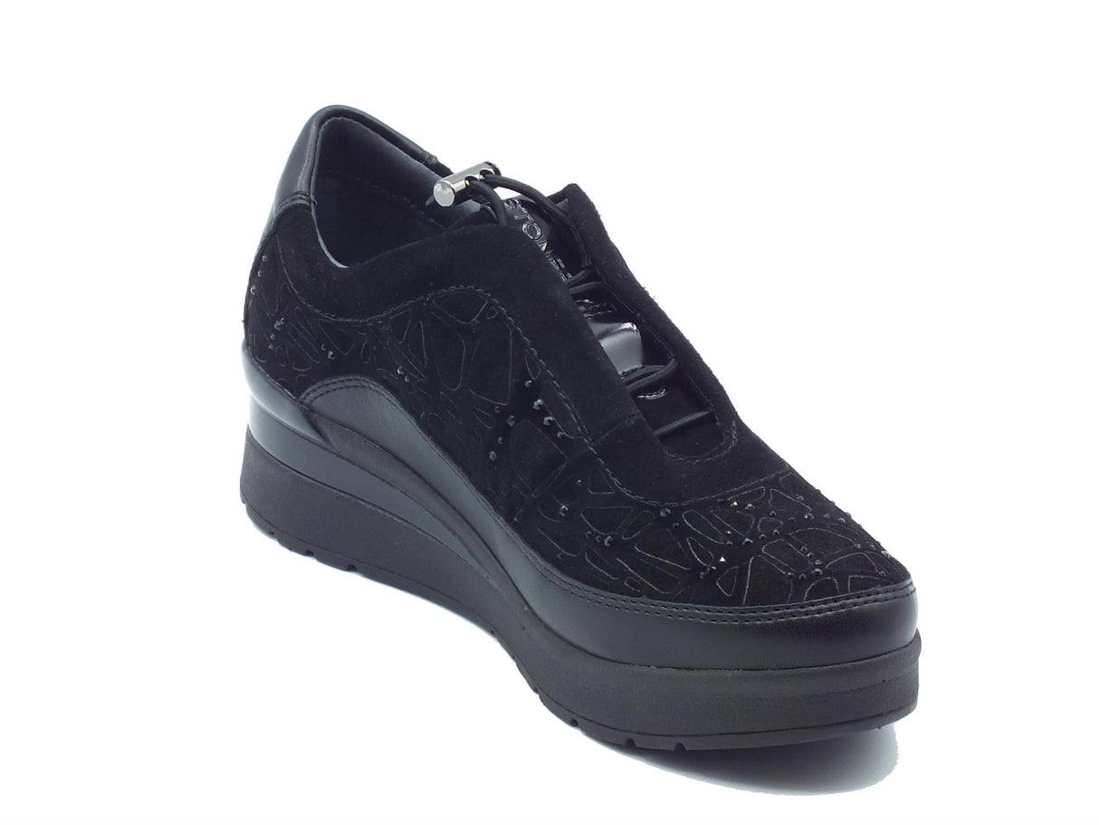 Stonefly Stonefly 221725 Cream Velour Nappa Black Slip-On per Donna in nabuk con laccio Black