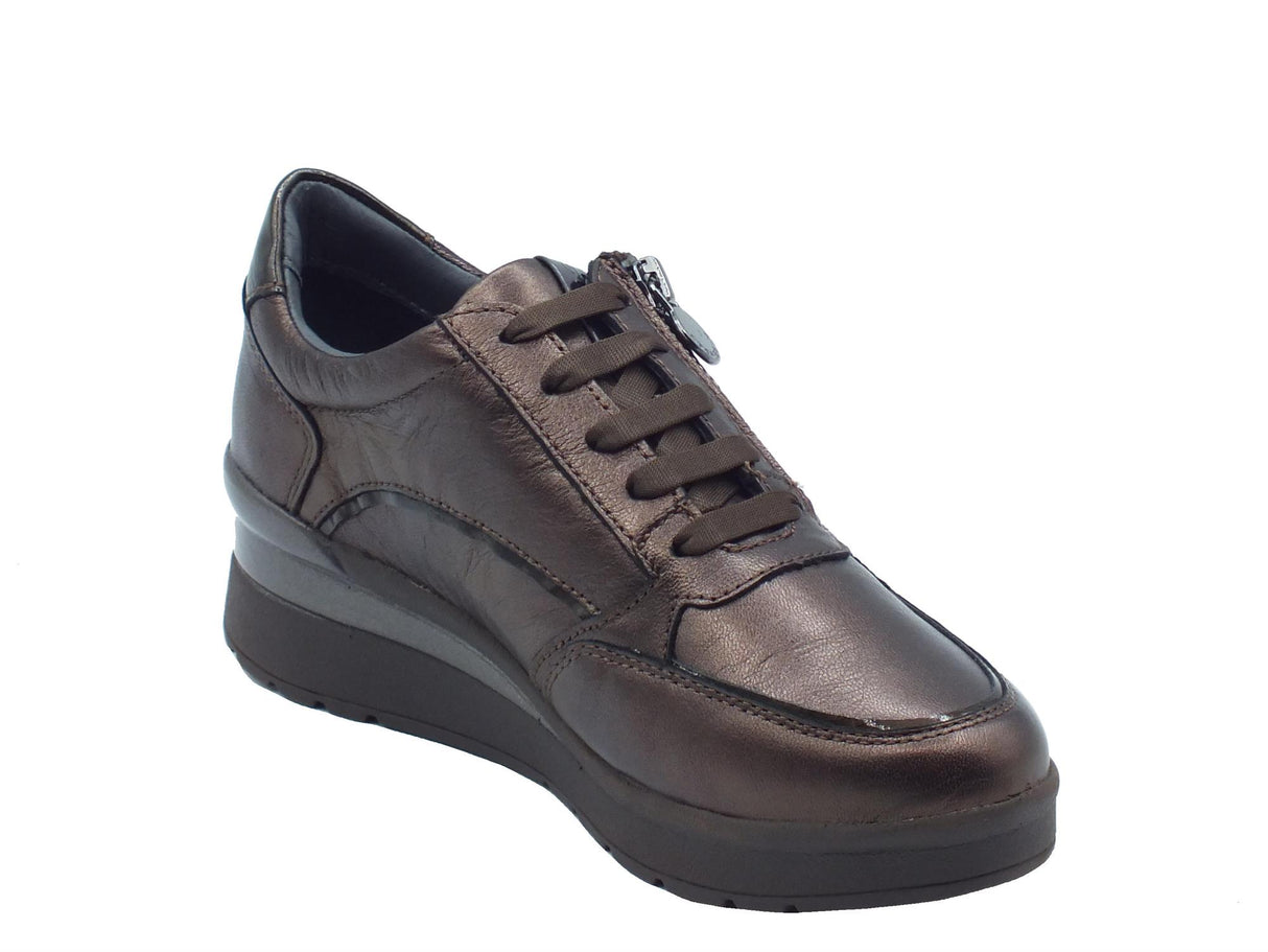 Stonefly Stonefly 221733 Laminated Brown Sneakers per Donna in pelle con lacci, lampo e zeppa media Brown