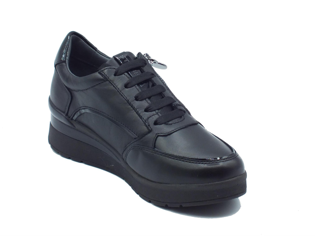 Stonefly Stonefly 221734 Black Sneakers per Donna in pelle con lacci, lampo e zeppa media Black