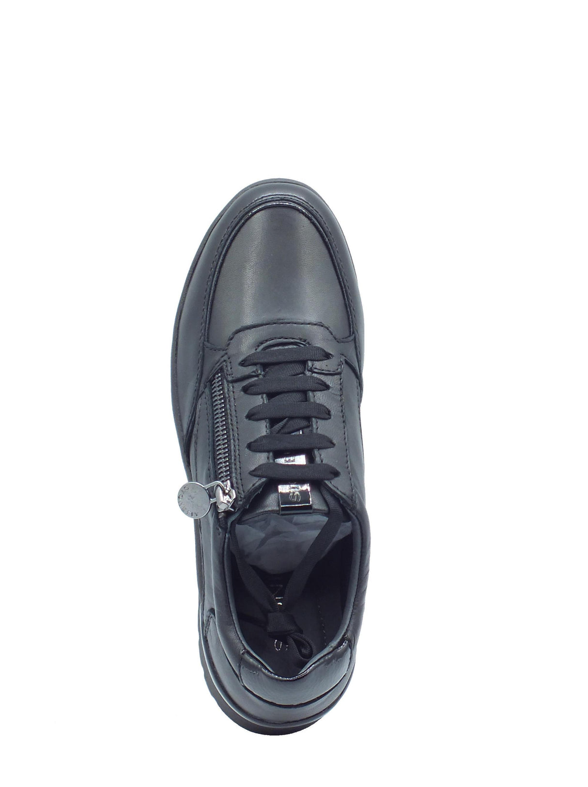 Stonefly Stonefly 221734 Black Sneakers per Donna in pelle con lacci, lampo e zeppa media Black