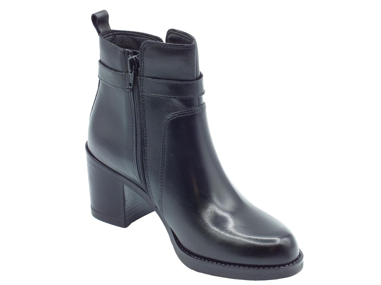 Valleverde Valleverde 47631 Vitello Nero Tronchetti eleganti accollati Donna pelle con lampo tacco medio Nero