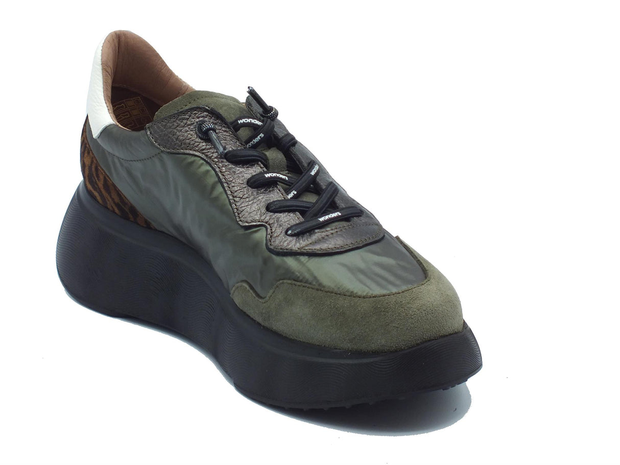 Wonders Wonders A-3610 Trend Nylon Alga Sneakers per Donna in tessuto tecnico e camoscio verde alga