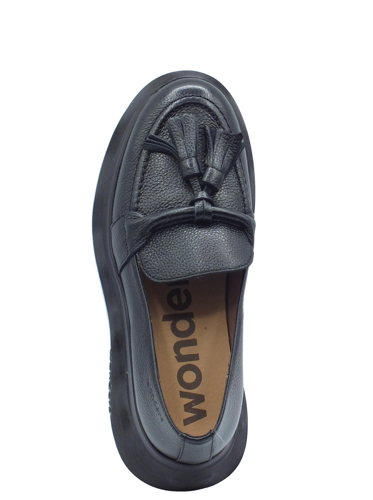 Wonders Wonders A-3615 Wild Negro Mocassini per Donna in pelle con zeppa alta Nero