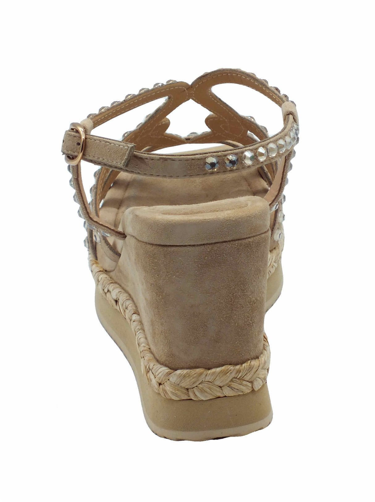 Alma en Pena Alma en Pena V251240 Suede Sand Sandali eleganti per Donna con brillanti argento zeppa alta Sand