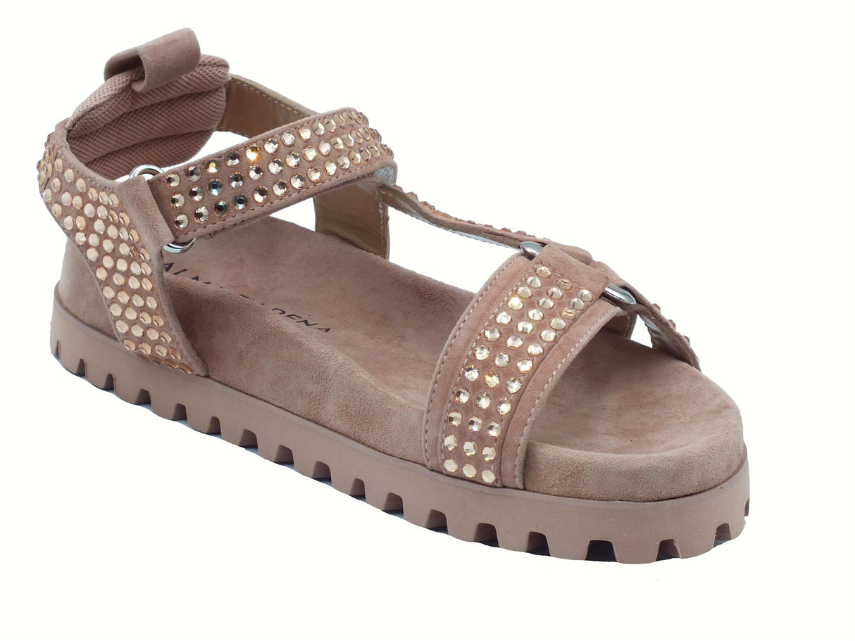 Alma en Pena Alma en Pena V251703 Suede Old Pink Sandali per Donna in econabuk con applicazioni argento zeppa bas Pink