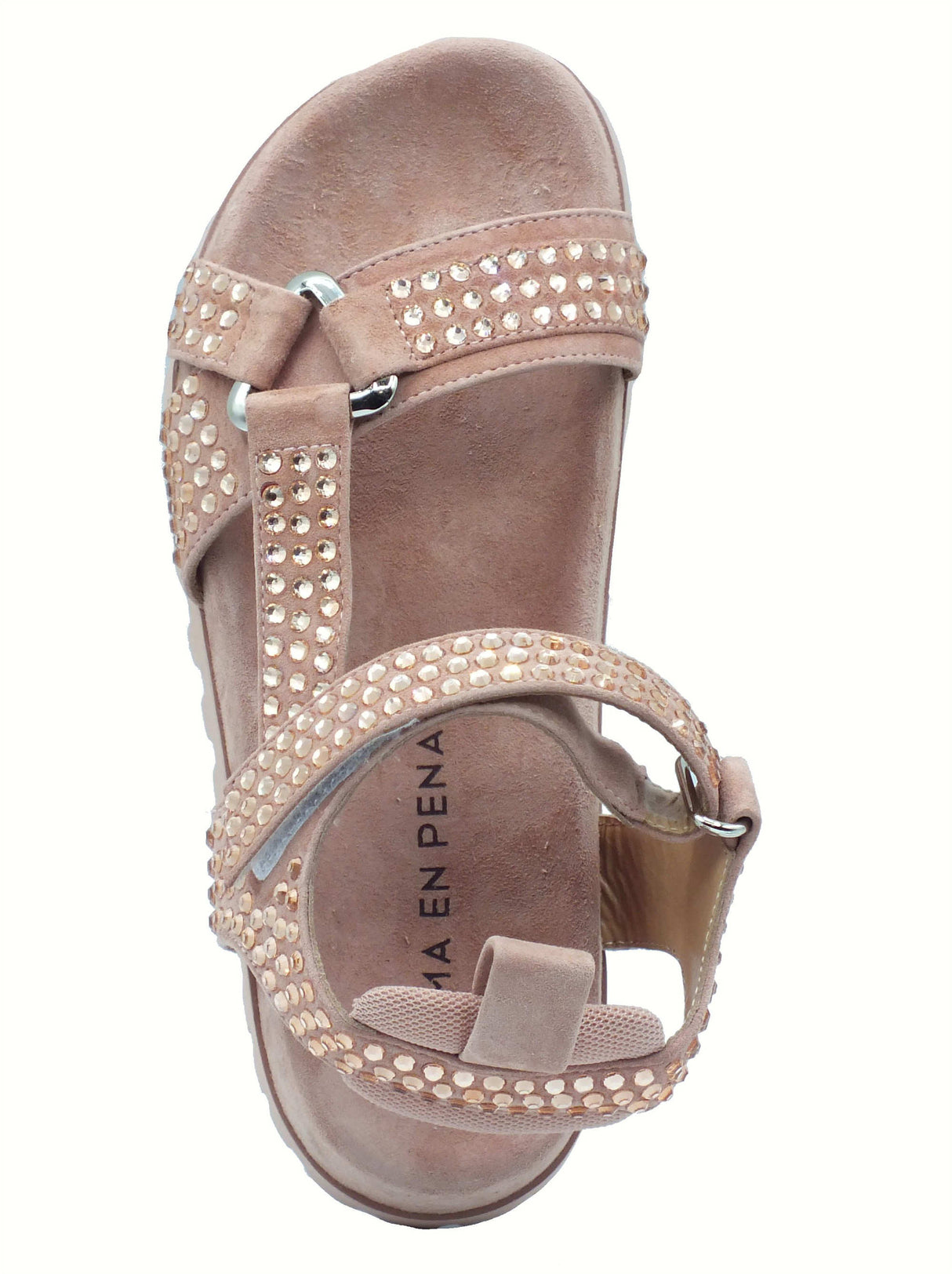 Alma en Pena Alma en Pena V251703 Suede Old Pink Sandali per Donna in econabuk con applicazioni argento zeppa bas Pink