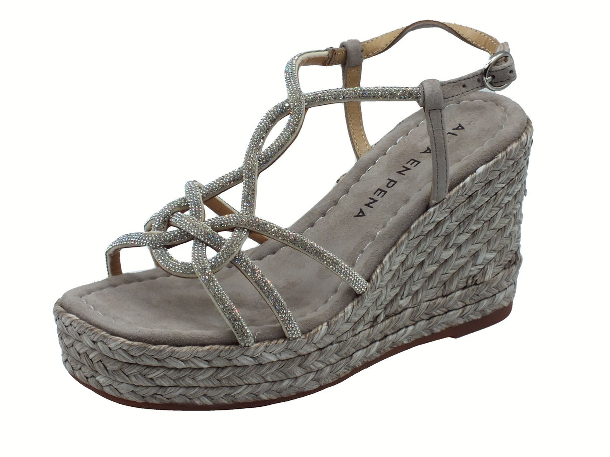 Alma en Pena Alma en Pena V2551273 Suede Taupe Sandali eleganti per Donna con brillanti argento zeppa alta Suede Taupe