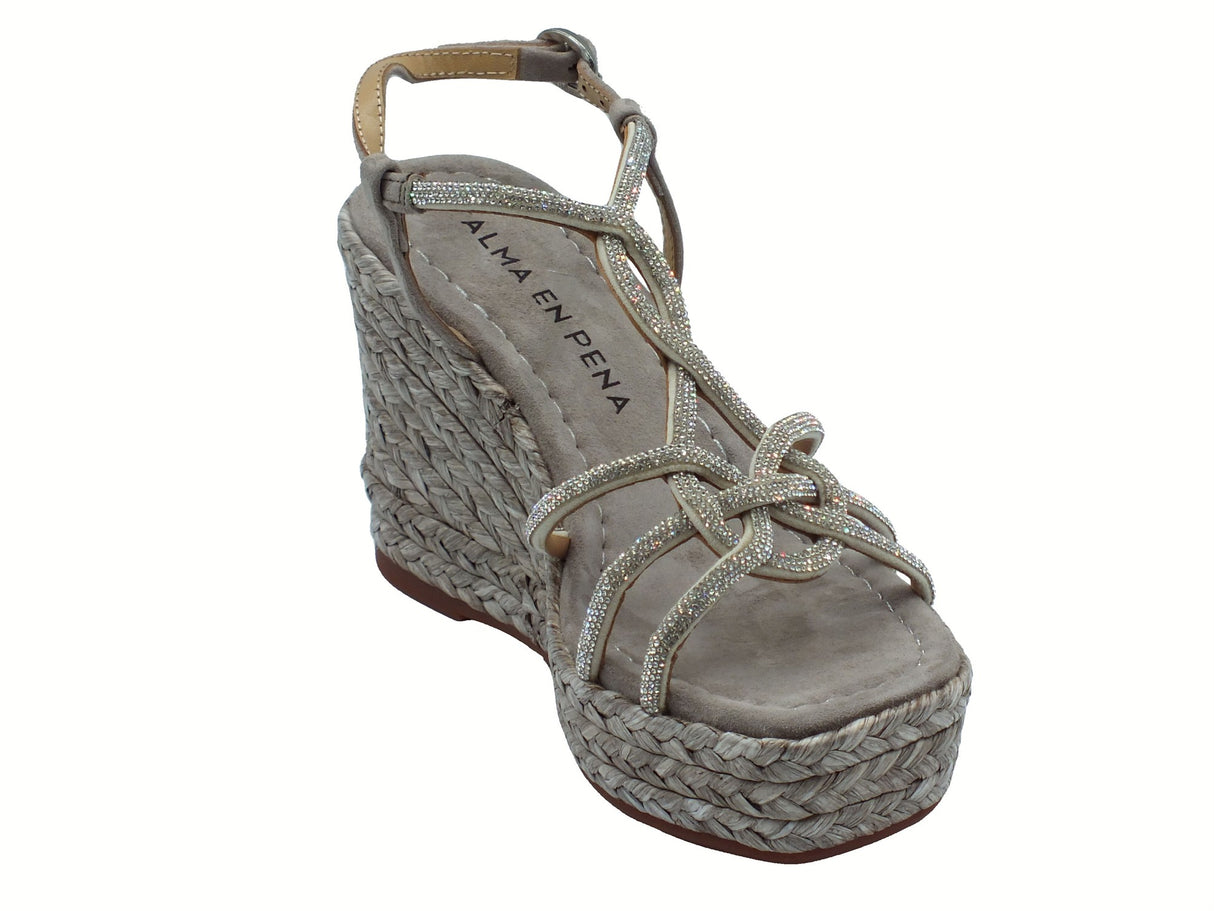 Alma en Pena Alma en Pena V2551273 Suede Taupe Sandali eleganti per Donna con brillanti argento zeppa alta Suede Taupe