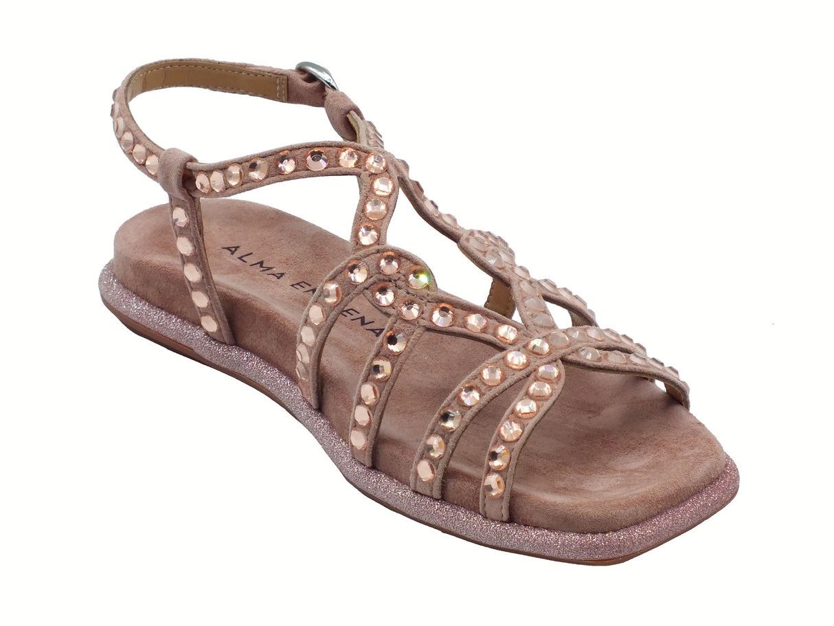 Alma en Pena Alma en Pena V2551600 Suede Old Pink Sandali eleganti per Donna con zirconi rosa zeppa bassa Suede Old Pink