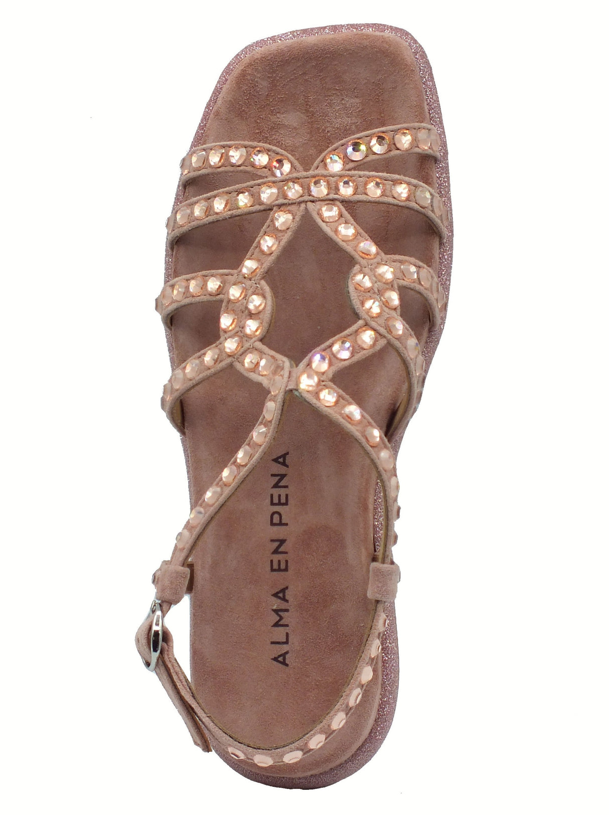Alma en Pena Alma en Pena V2551600 Suede Old Pink Sandali eleganti per Donna con zirconi rosa zeppa bassa Suede Old Pink