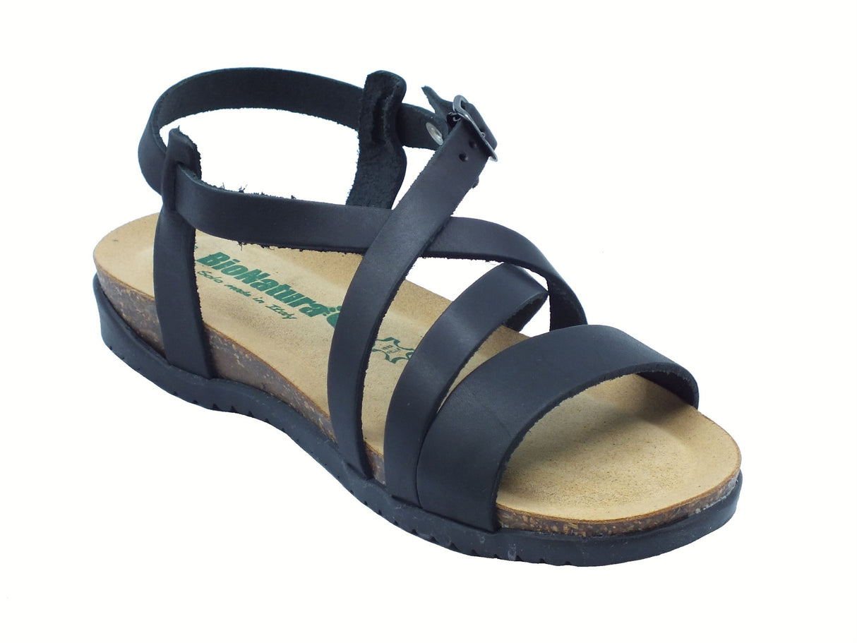 BioNatura BioNatura 34A2044 Toronto Nero Sandali per Donna in pelle zeppa bassa fibietta Nero