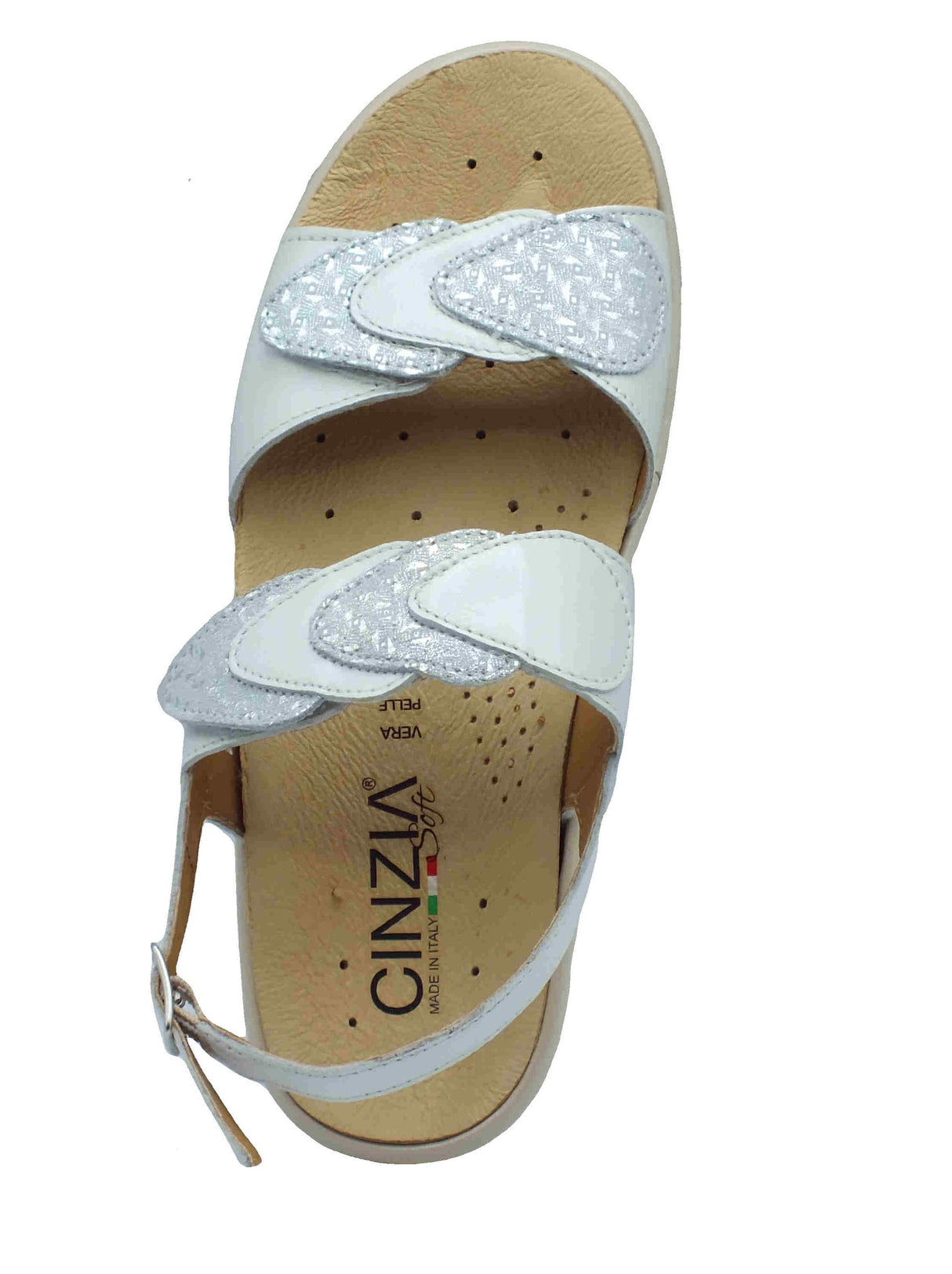 Cinzia Soft Cinzia Soft IO12636C Bianco Perla Sandali Confort Donna pelle zeppa media doppio stretch fibbia Bianco