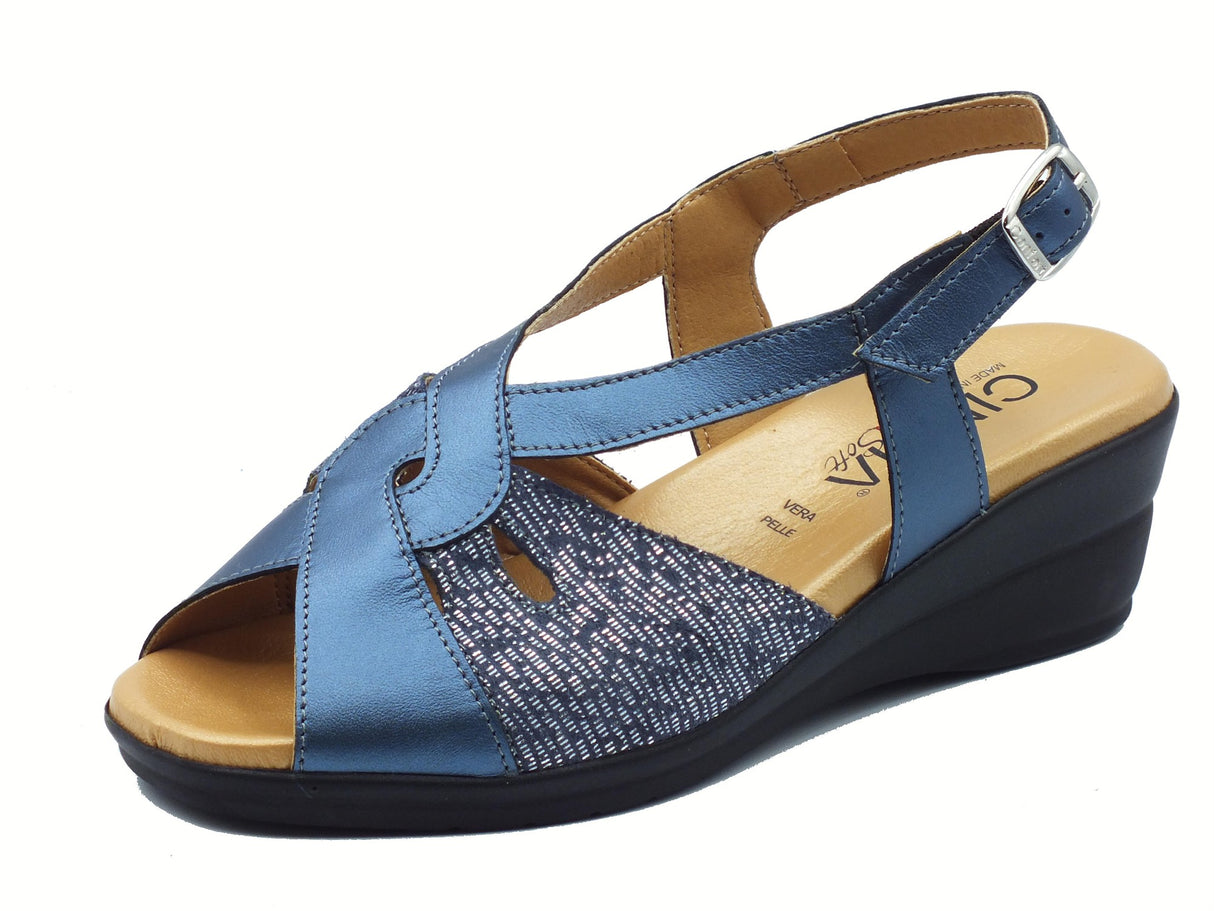Cinzia Soft Cinzia Soft IO17109C Blu Perla Sandali Confort Donna in pelle zeppa media fibia Blu