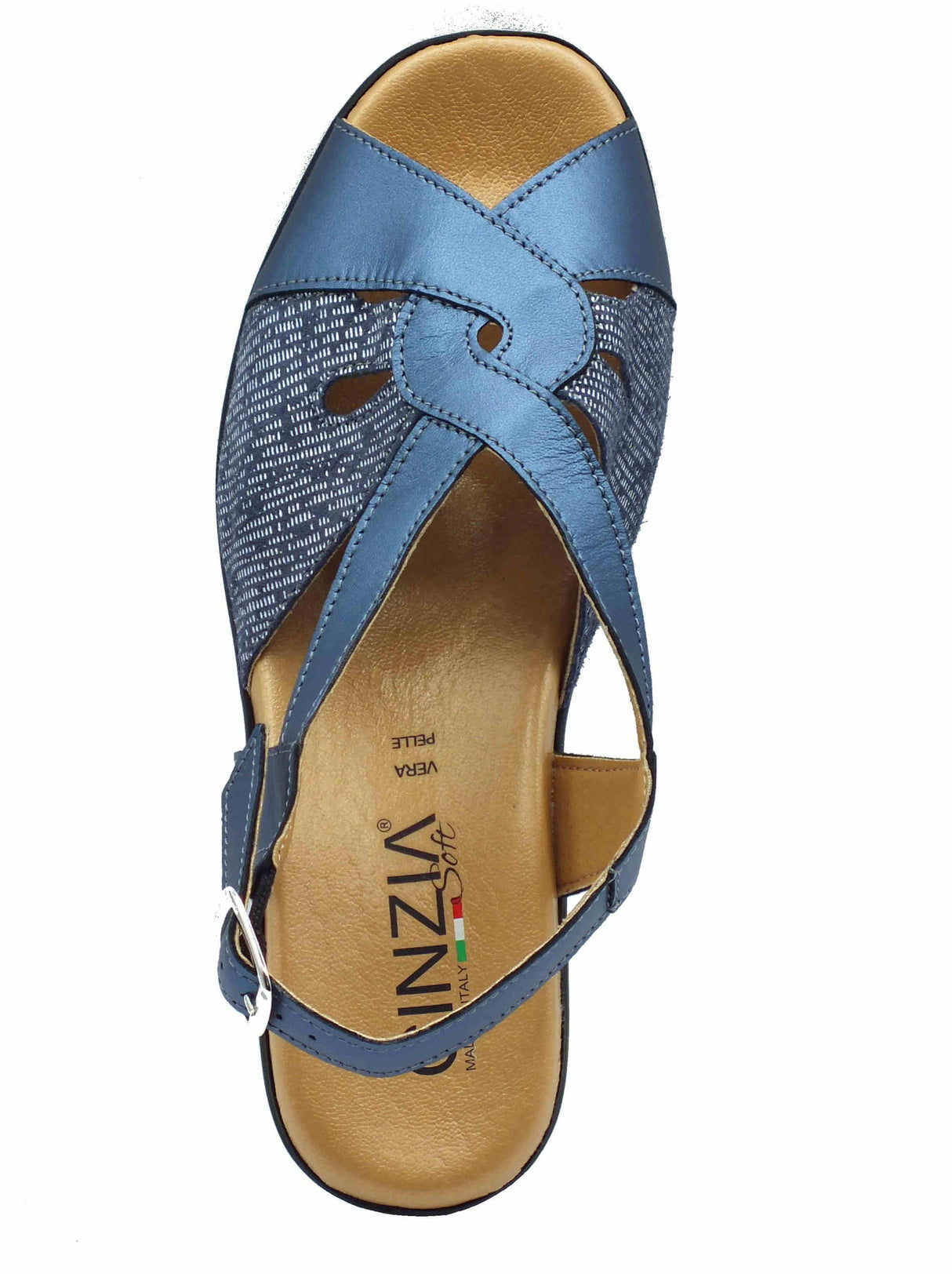 Cinzia Soft Cinzia Soft IO17109C Blu Perla Sandali Confort Donna in pelle zeppa media fibia Blu